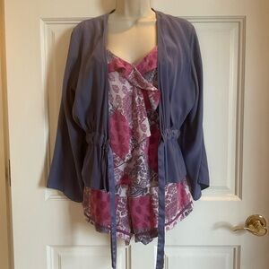 GAP Body Women's Size SP Purple and Pink Paisley 100% Silk Lingerie Set